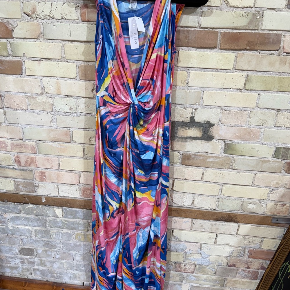 Multicolor Twist Front Maxi Dress